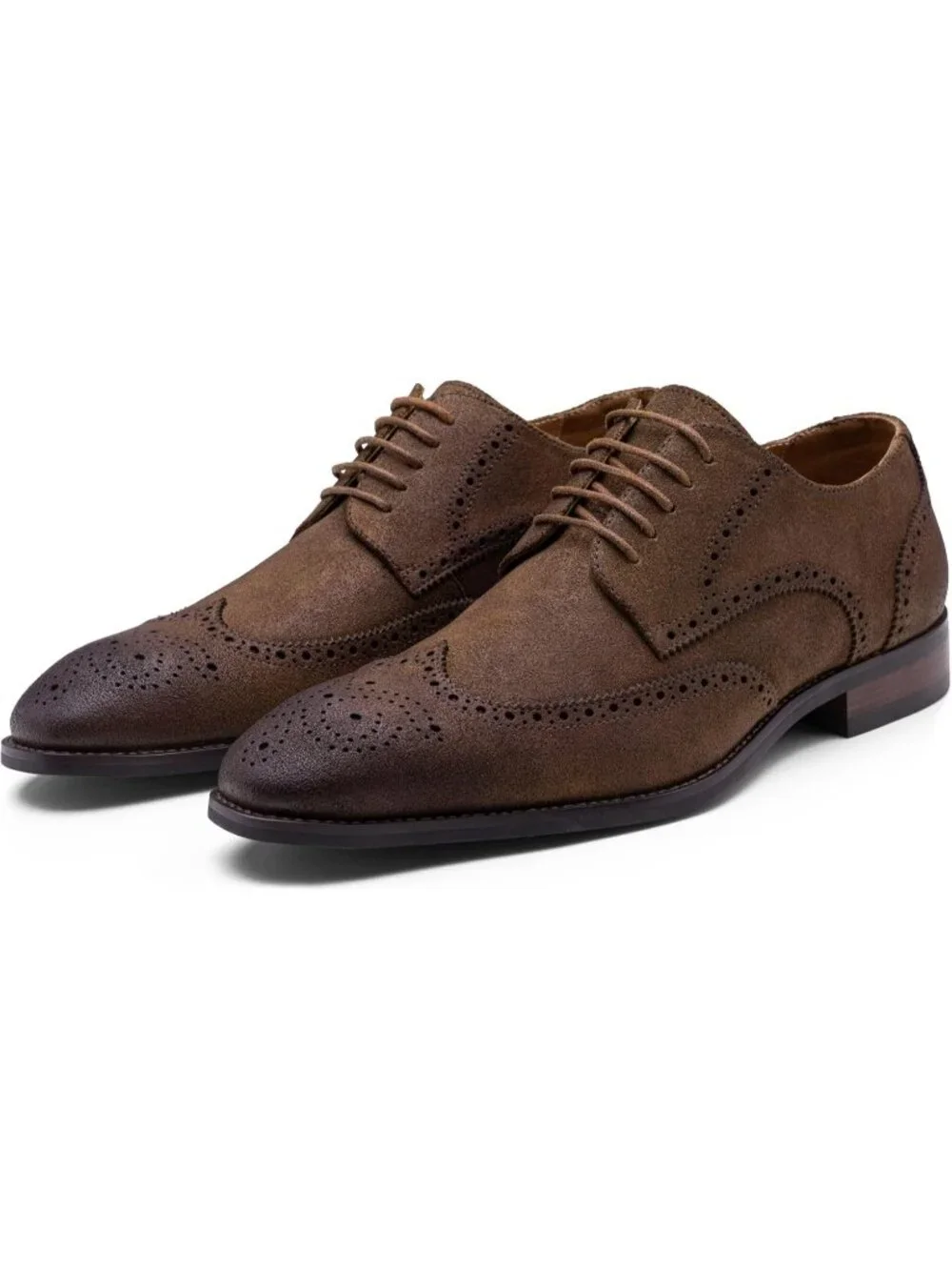 Men's Suede Brown 1 Dress Shoes Leather Wingtip Formal Business Oxford Shoes